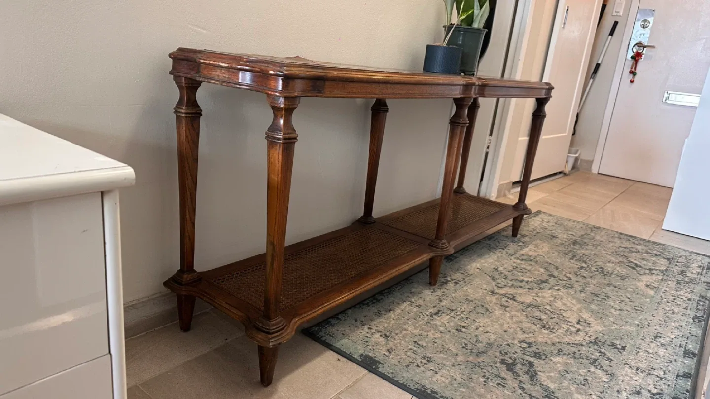 Rattan Style Vintage Wood Console Table