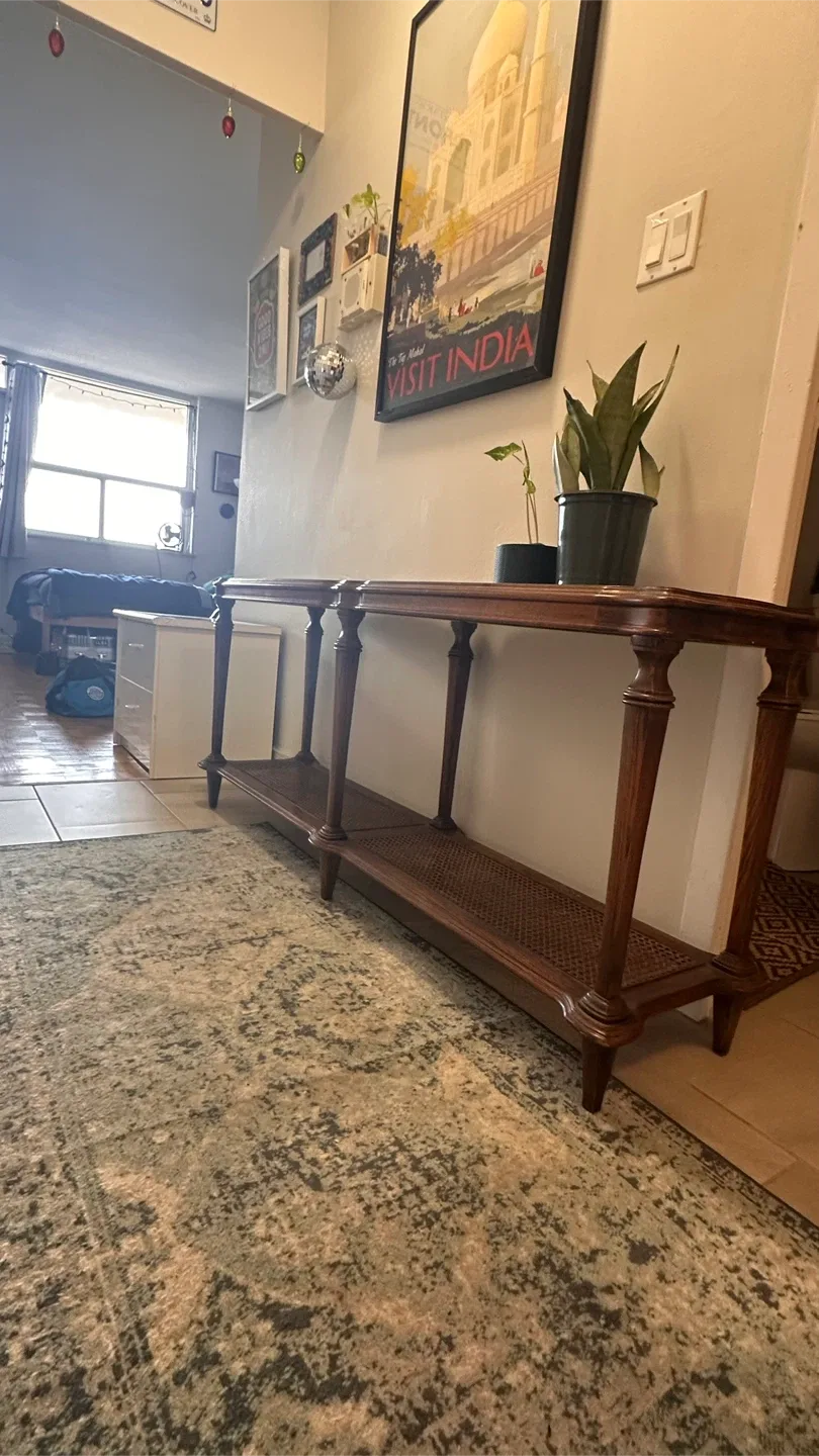 Rattan Style Vintage Wood Console Table image indicator(3)