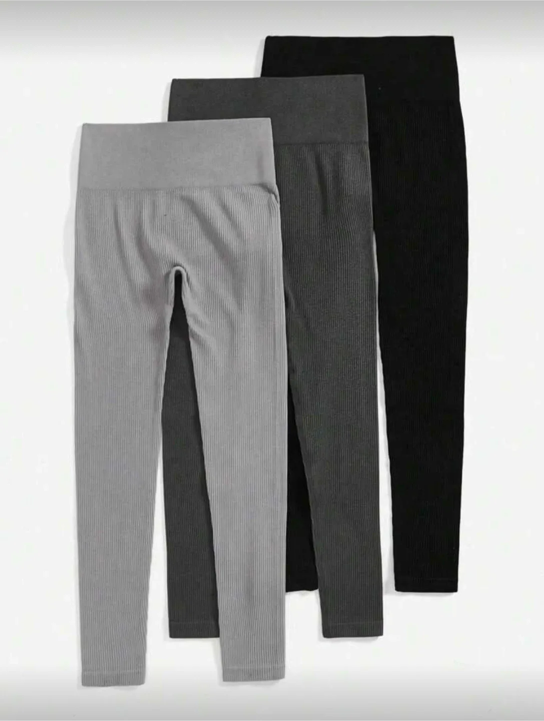 Ribbed Seamless Leggings - Grey, Dark Grey, Black