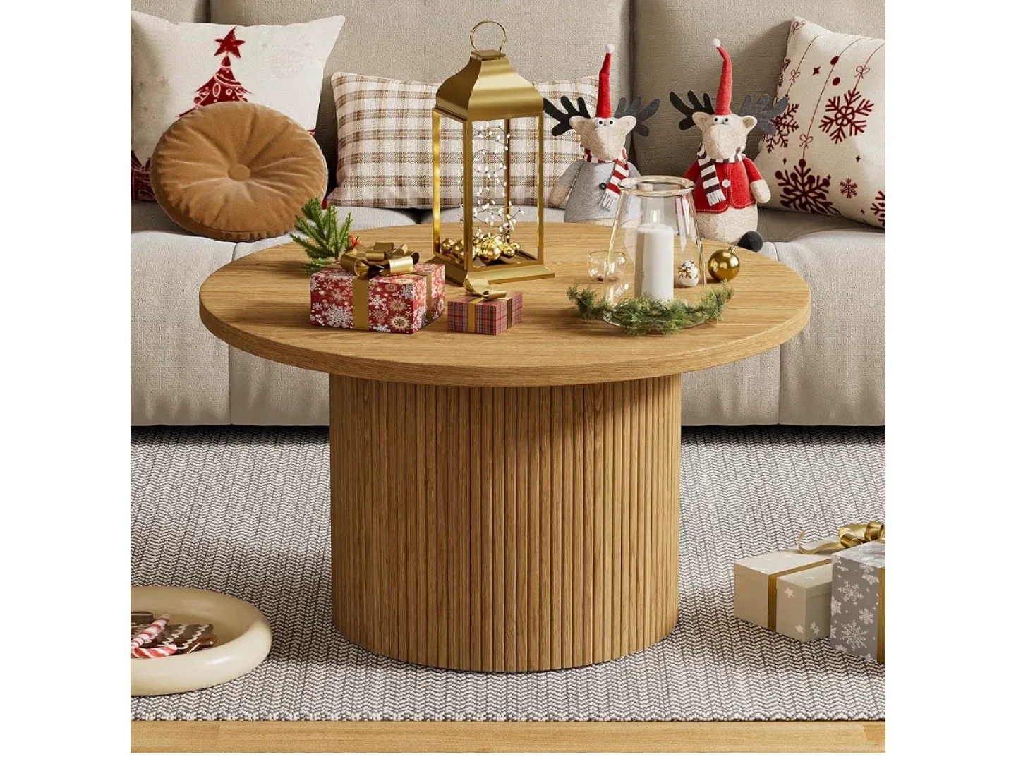 Round Wood Coffee Table - 34.6" x 34.6" x 20.1"