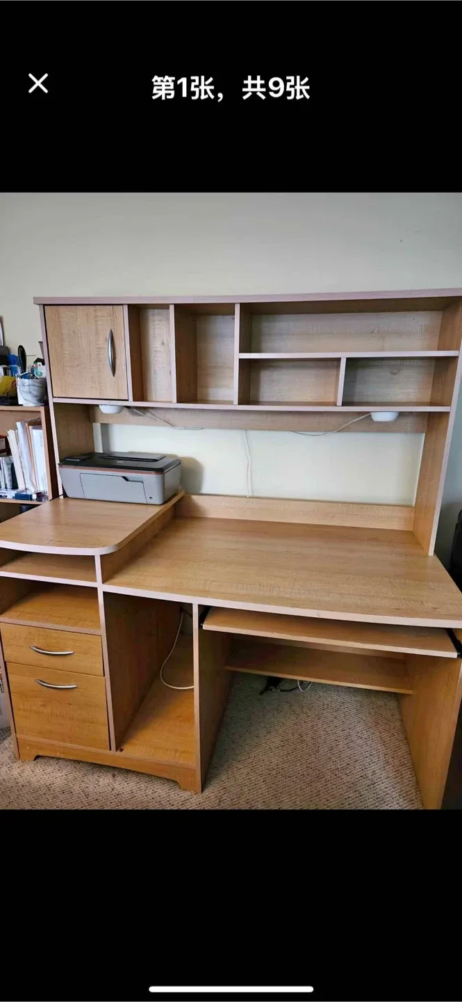 Wooden Desk with Hutch