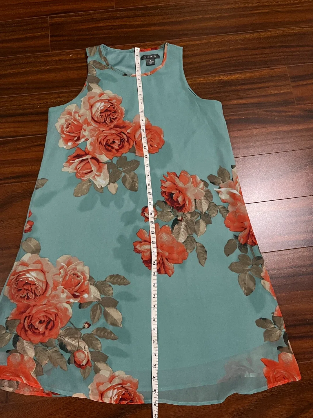 Suzy Shier women medium sleeveless floral dress, teal orange image indicator(6)