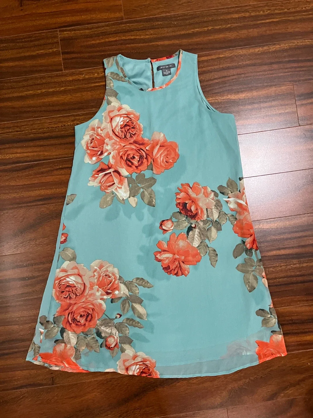 Suzy Shier women medium sleeveless floral dress, teal orange