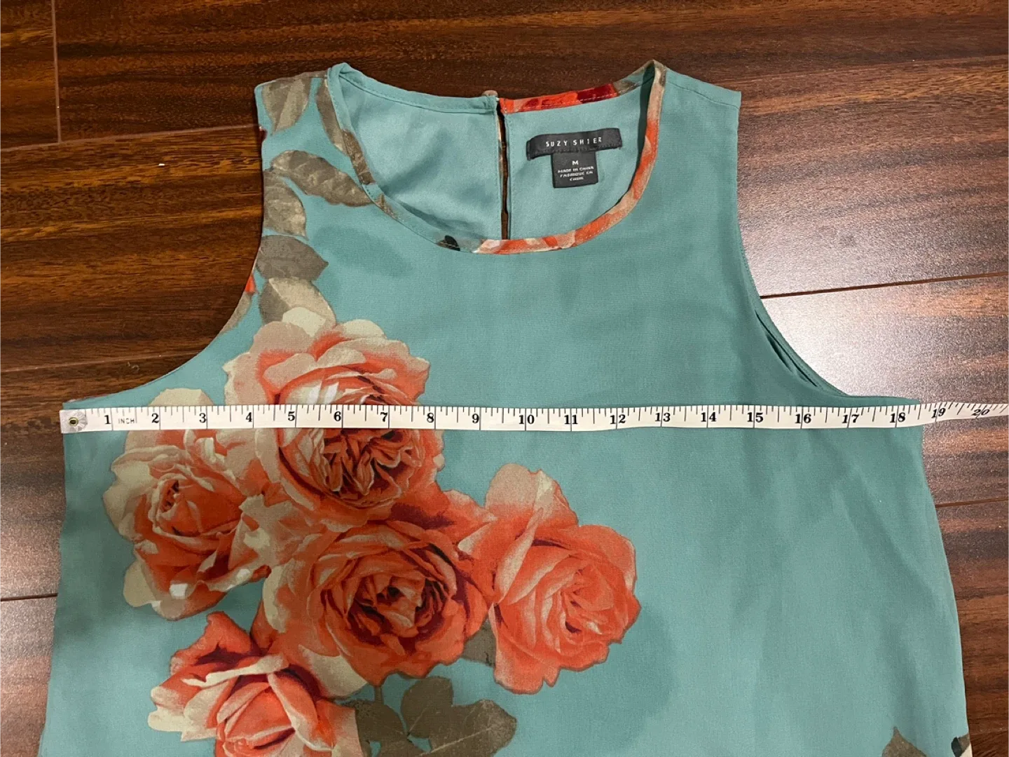 Suzy Shier women medium sleeveless floral dress, teal orange image indicator(3)
