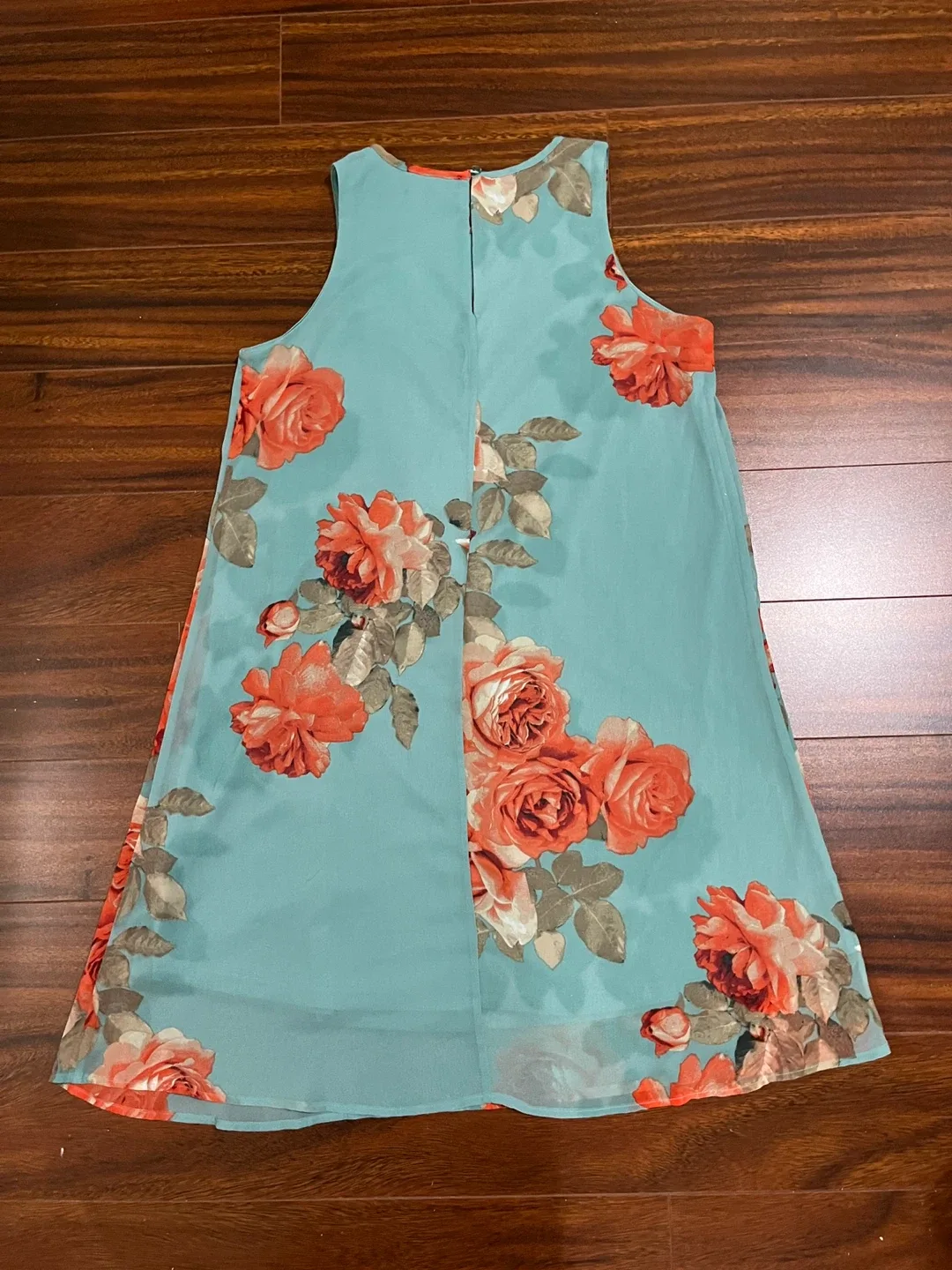 Suzy Shier women medium sleeveless floral dress, teal orange image indicator(10)