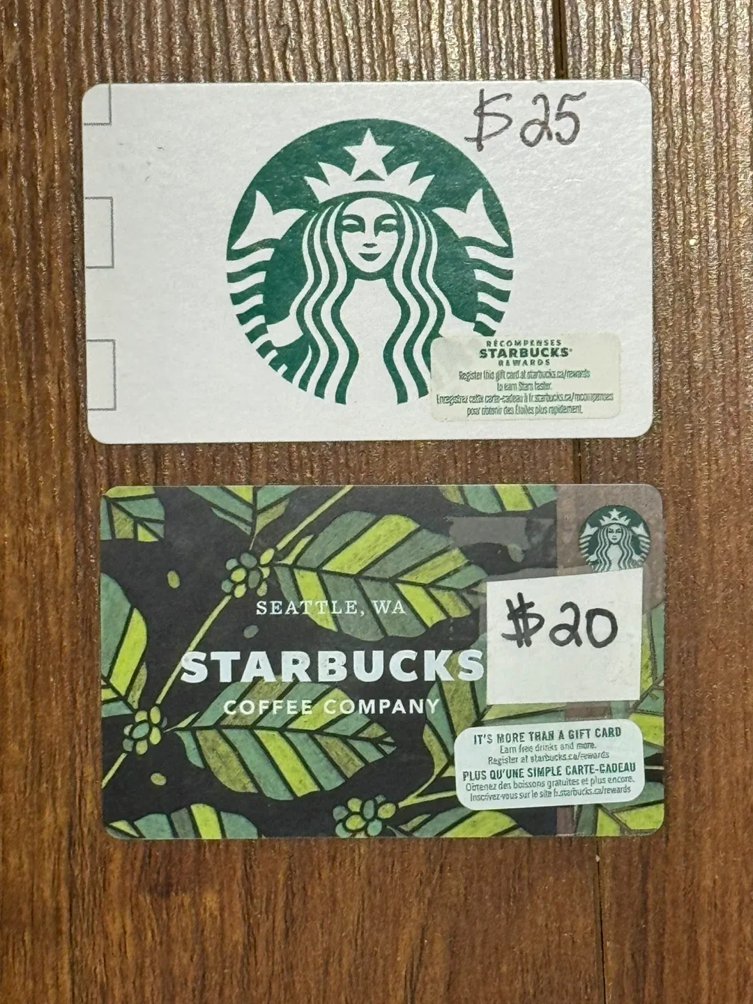 Starbucks $25 & $20 Giftcards
