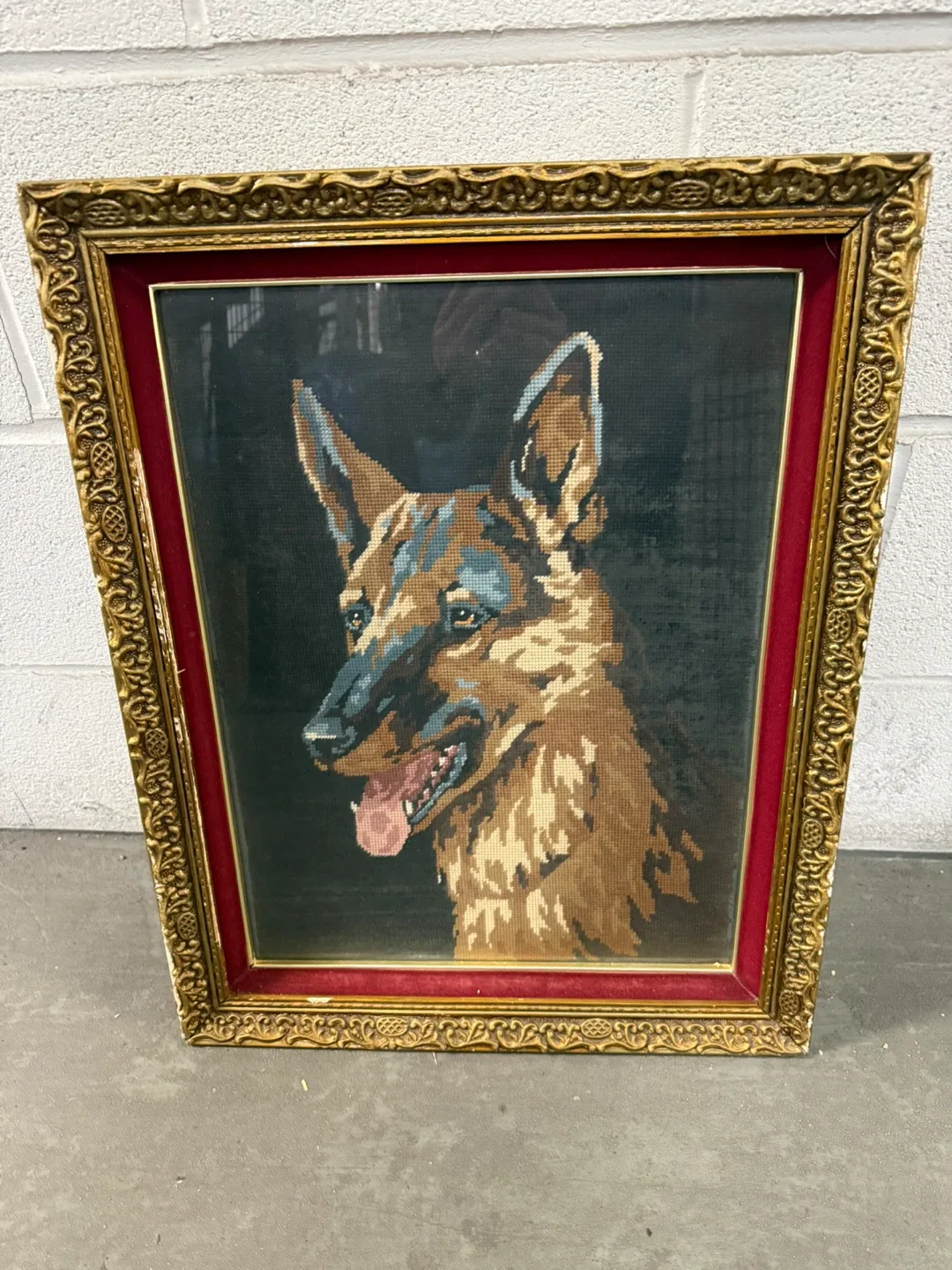 Vintage Needlepoint.  German Shepard