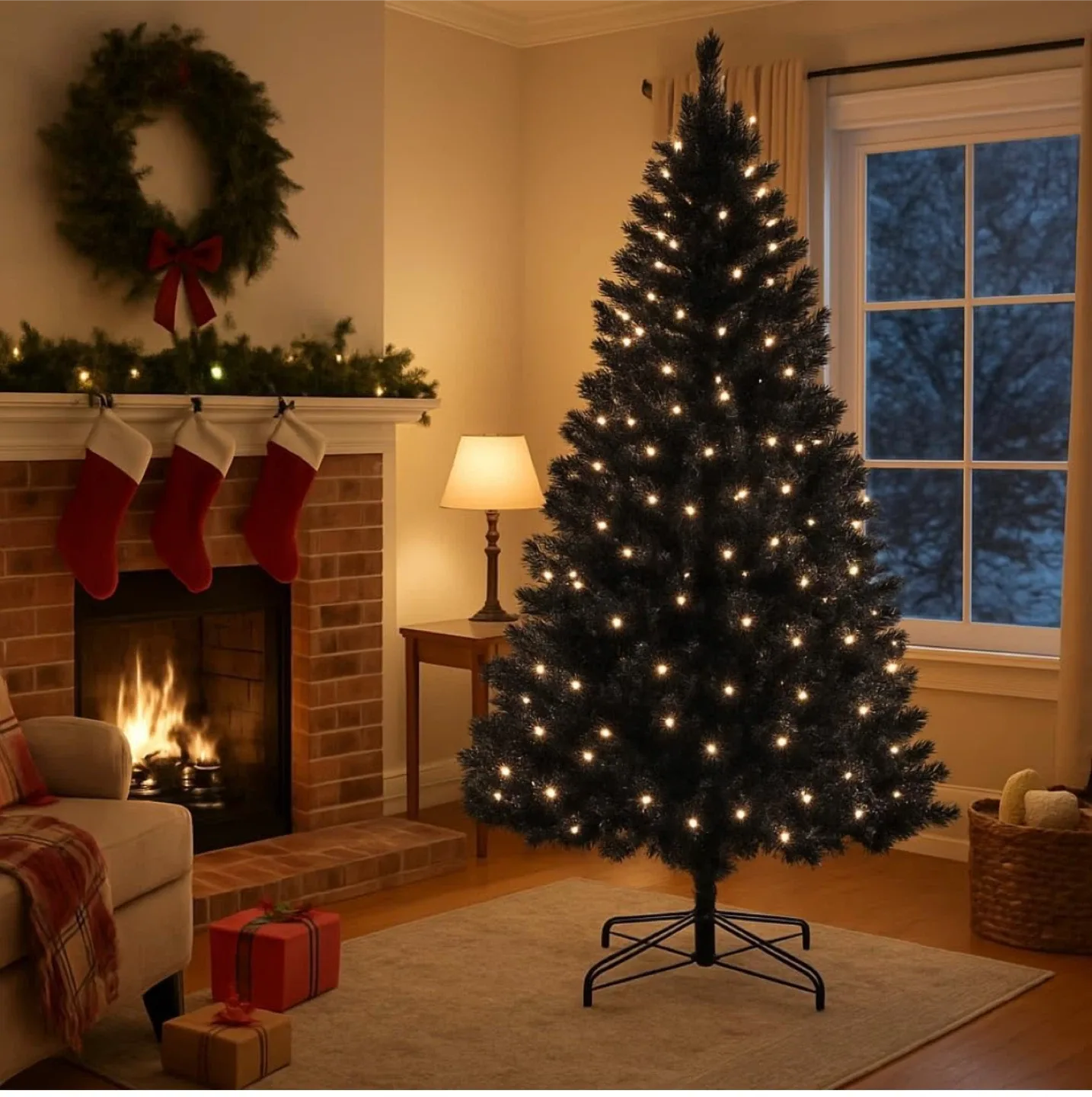 6.5FT Pre-Lit Black Christmas Tree