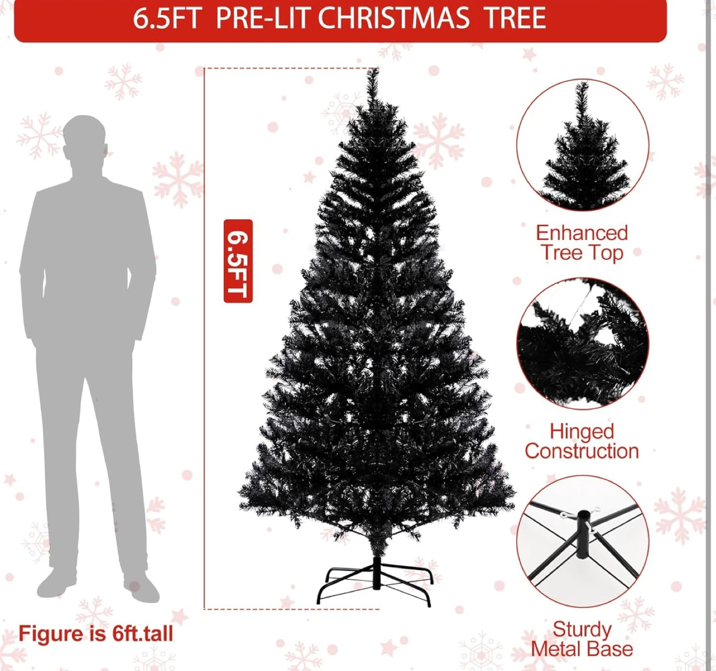 6.5FT Pre-Lit Black Christmas Tree - photo 2