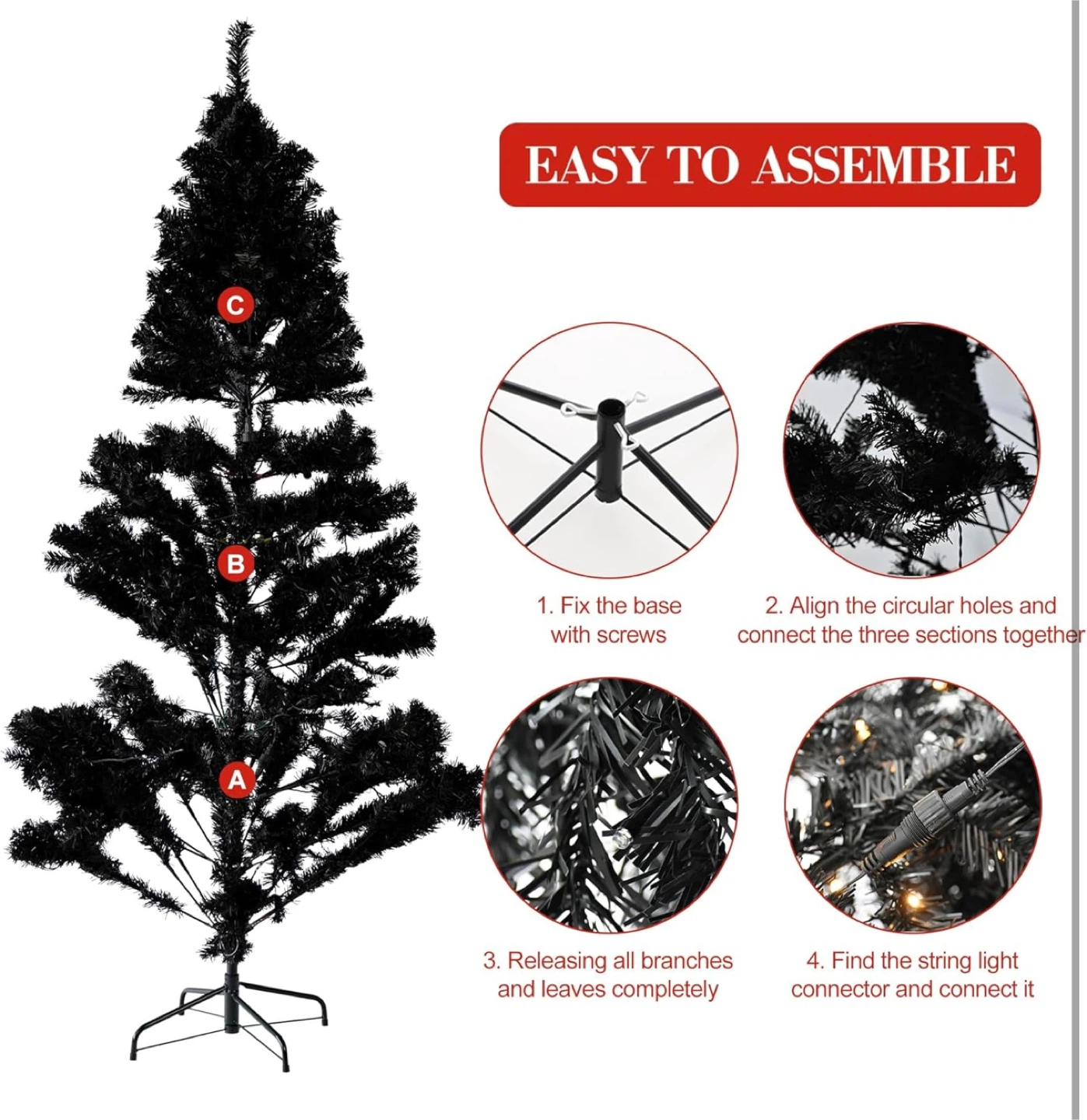 6.5FT Pre-Lit Black Christmas Tree - photo 4
