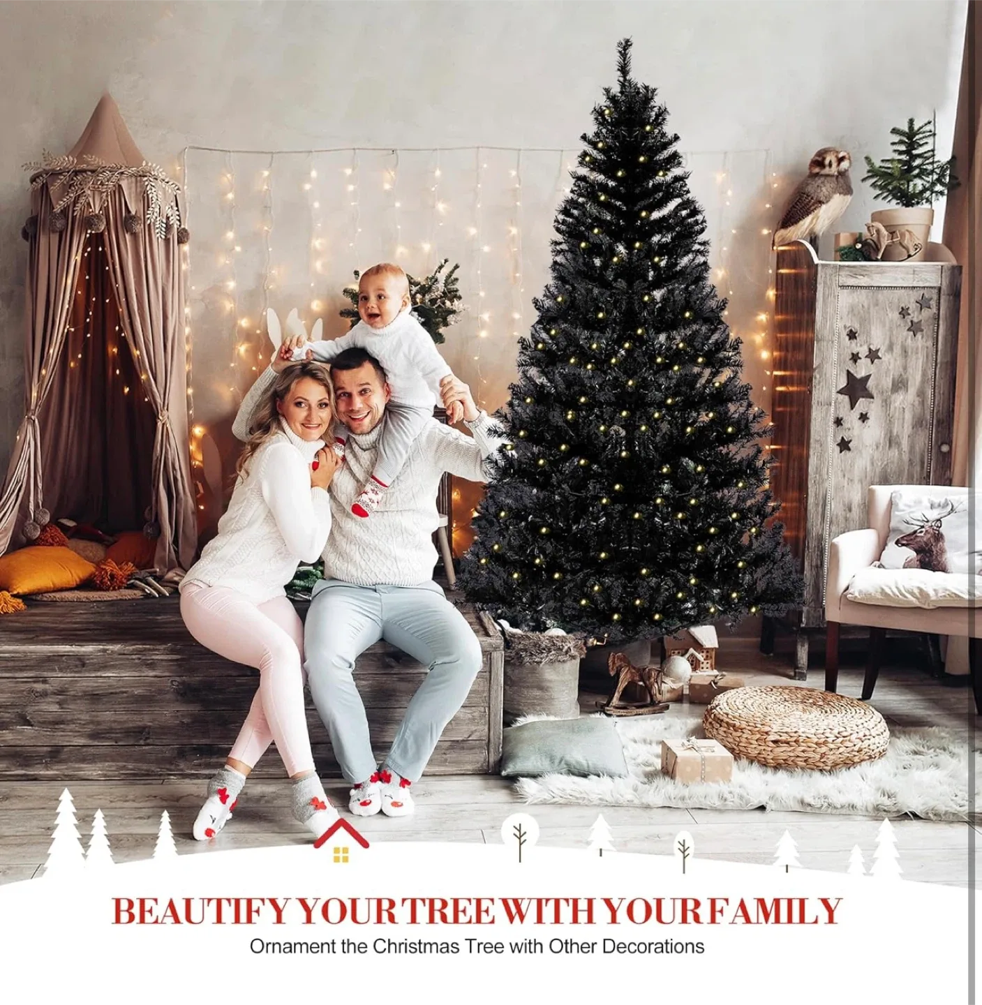 6.5FT Pre-Lit Black Christmas Tree image indicator(6)