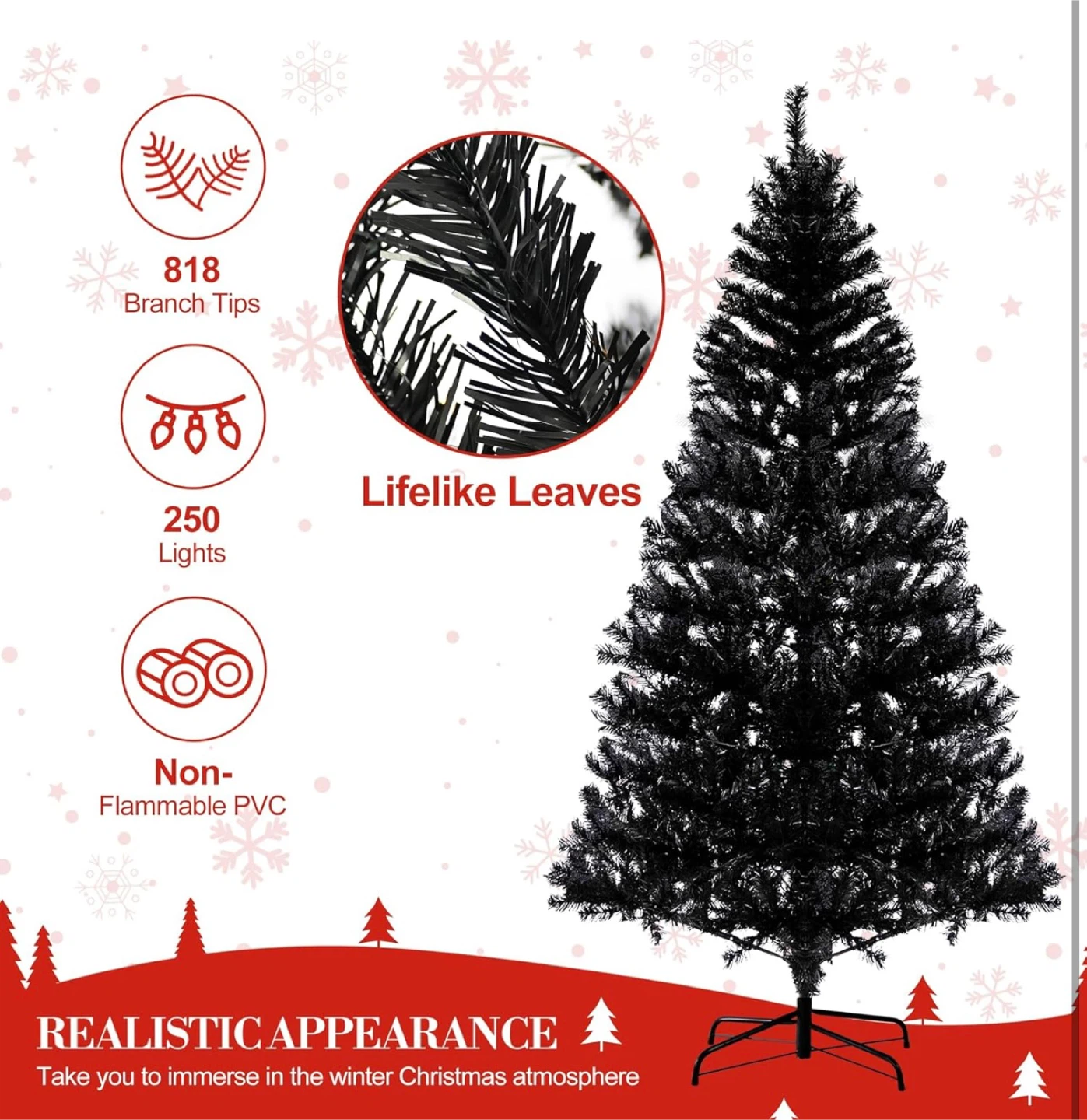 6.5FT Pre-Lit Black Christmas Tree - photo 3