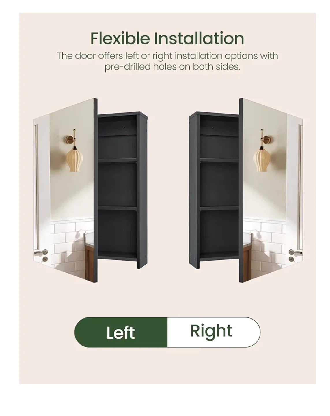 Grey Bathroom Mirror Cabinet - 17.7" x 23.6" image indicator(4)