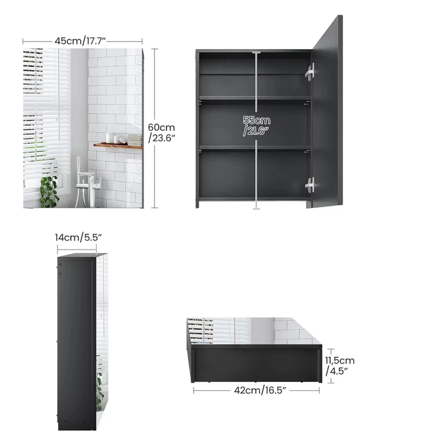Grey Bathroom Mirror Cabinet - 17.7" x 23.6" - photo 2