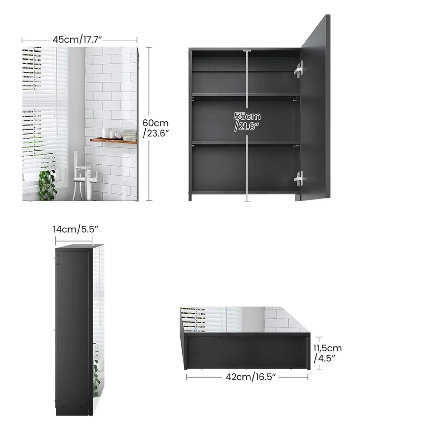 Grey Bathroom Mirror Cabinet - 17.7" x 23.6" image indicator(2)