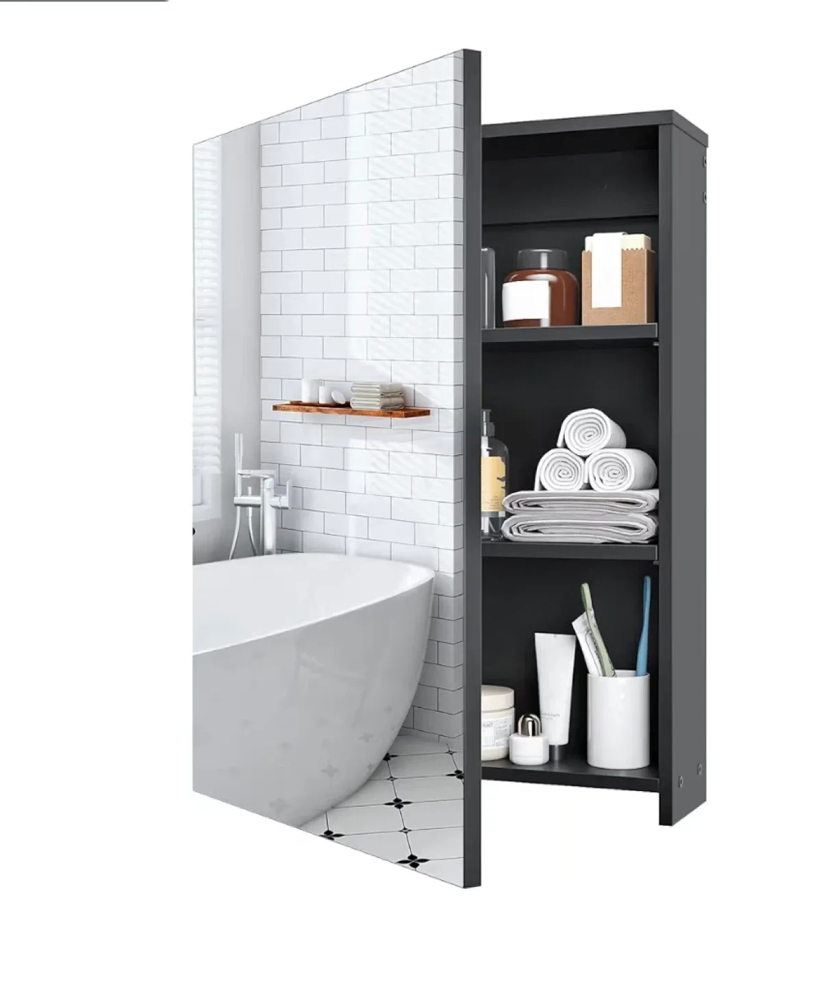 Grey Bathroom Mirror Cabinet - 17.7" x 23.6"