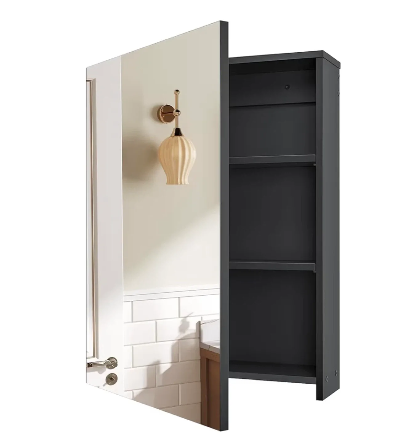 Grey Bathroom Mirror Cabinet - 17.7" x 23.6" image indicator(10)