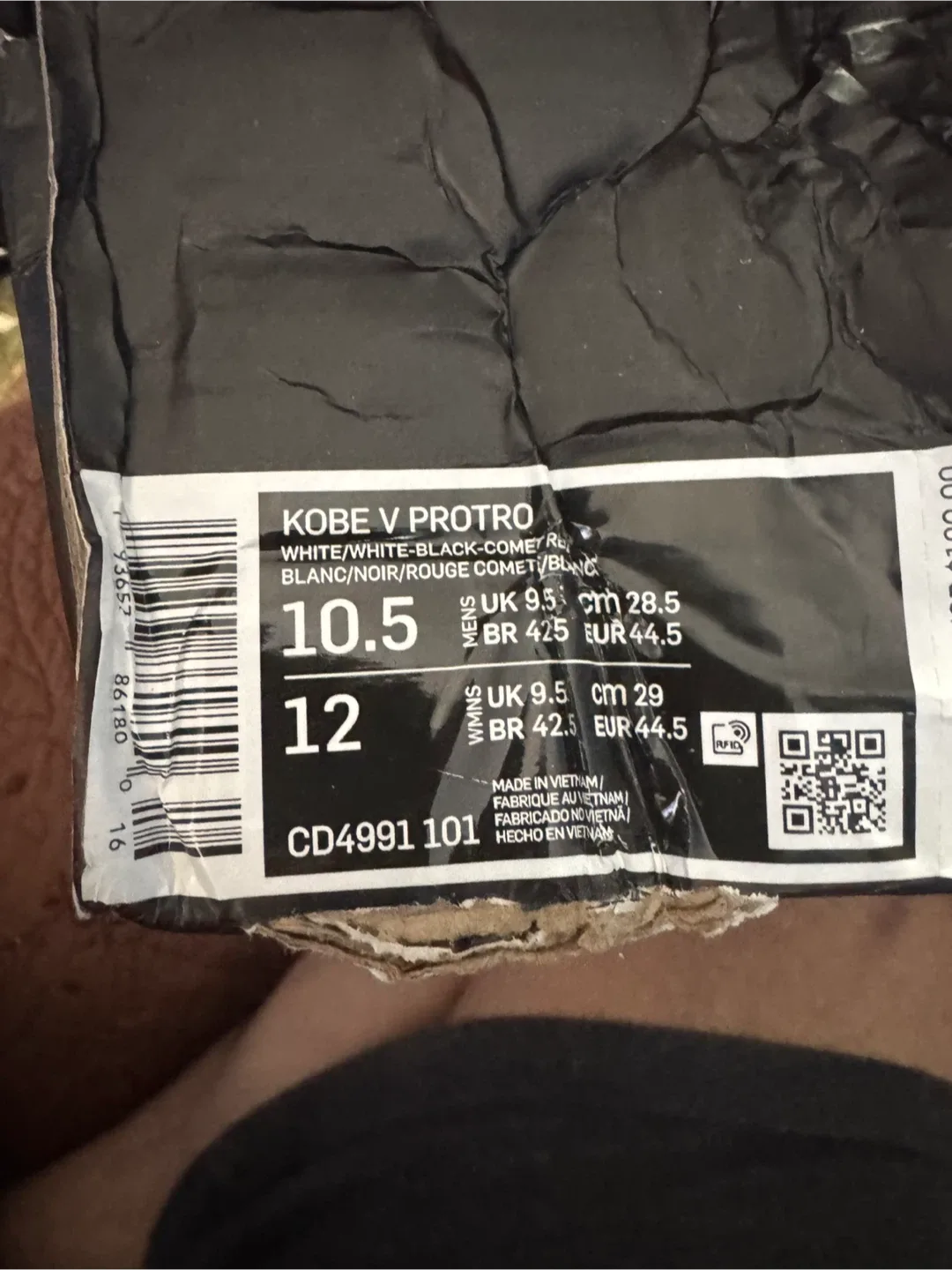 Nike Kobe V Protro White Comet Black Mens Size 10.5 image indicator(5)