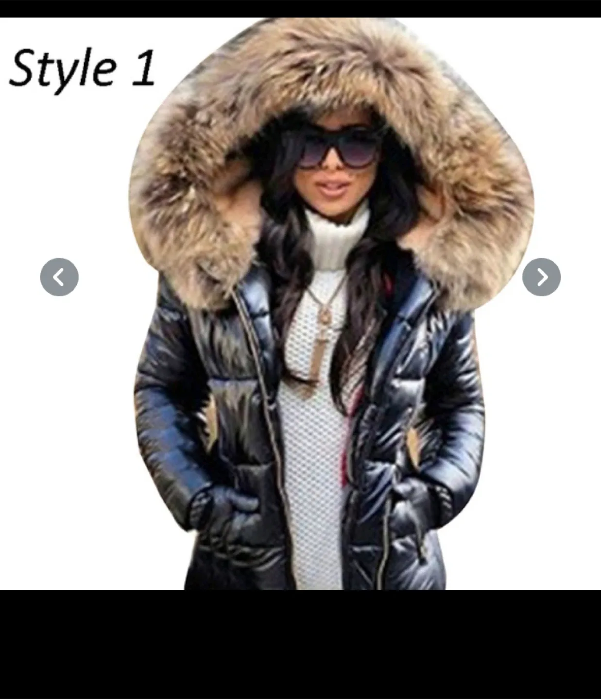 Black Puffer Coat with Fur Hood