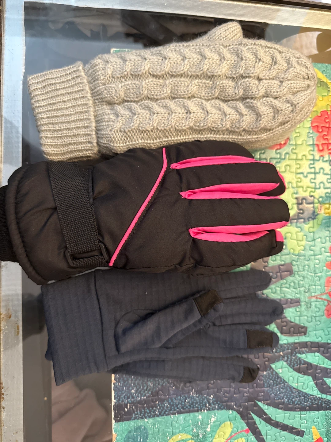 Assorted female Gloves/Mittens - Grey, Black, Pink