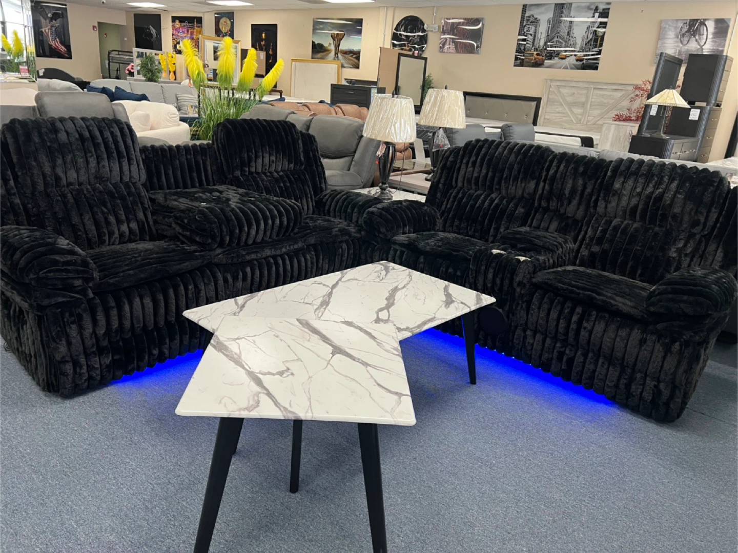 Black Reclining Sofa Set with LED Lighting