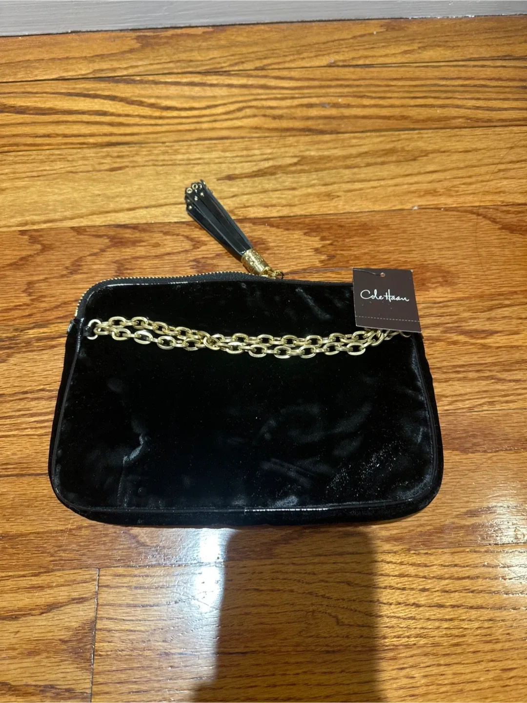 New Cole Haan Black Velvet Zip Pouch