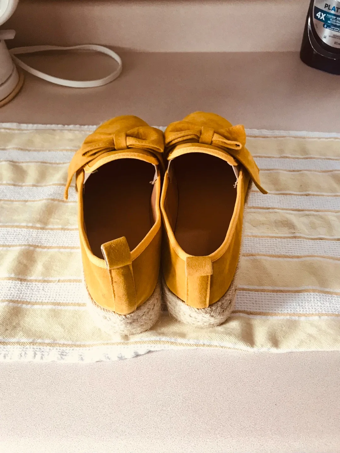 Yellow Espadrille Platform Loafers with Bow Detail image indicator(4)