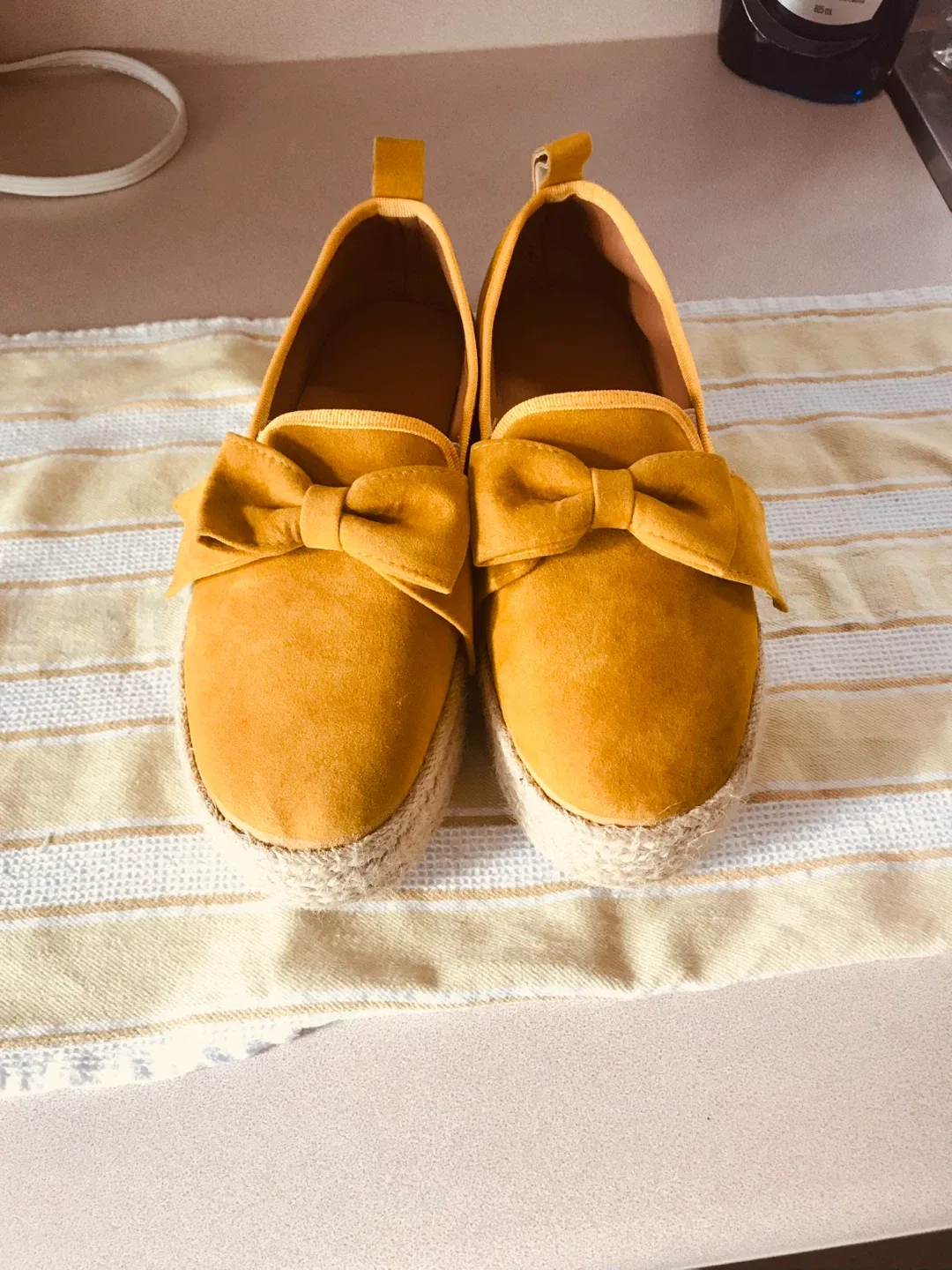 Yellow Espadrille Platform Loafers with Bow Detail image indicator(3)