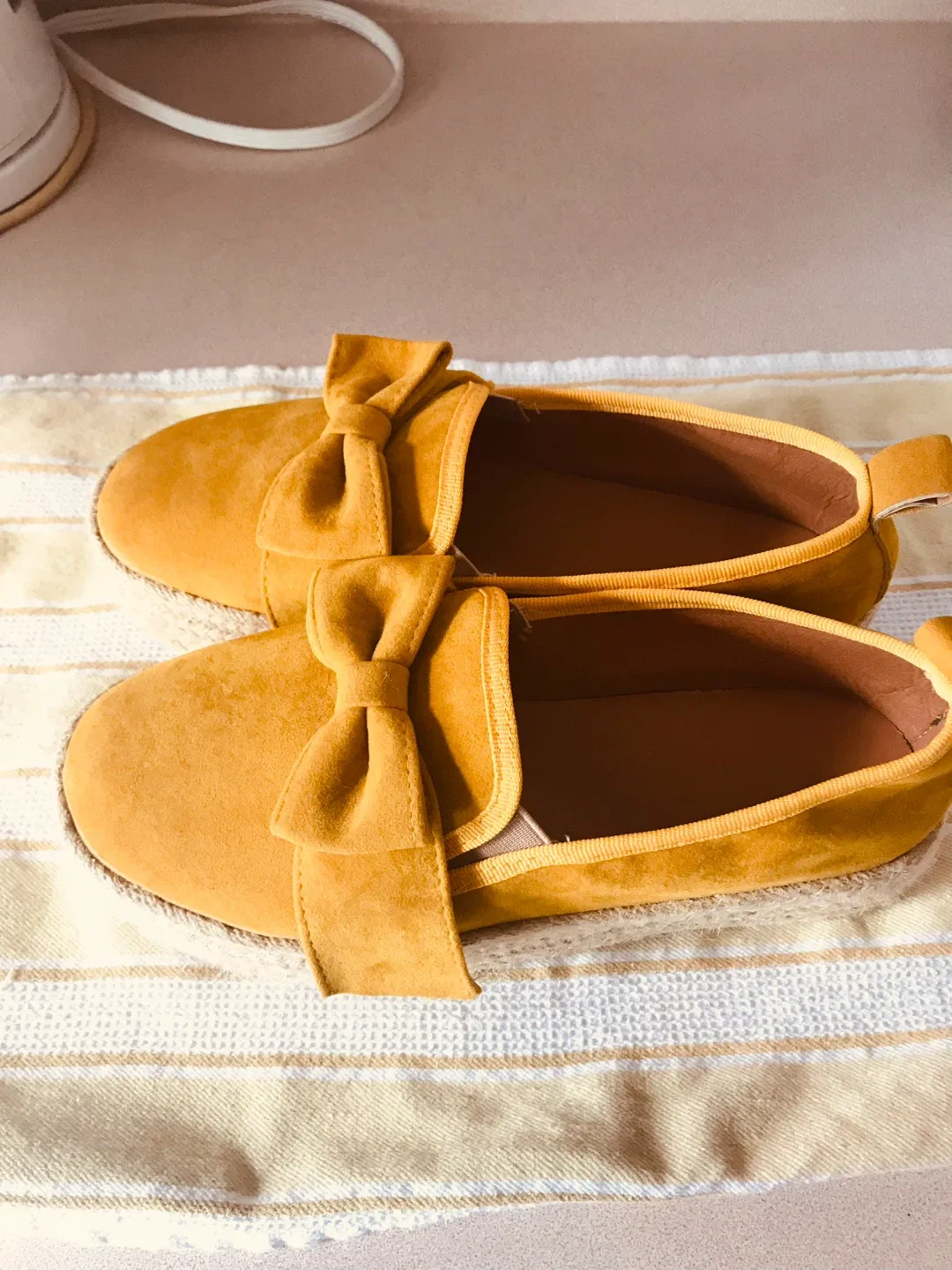Yellow Espadrille Platform Loafers with Bow Detail