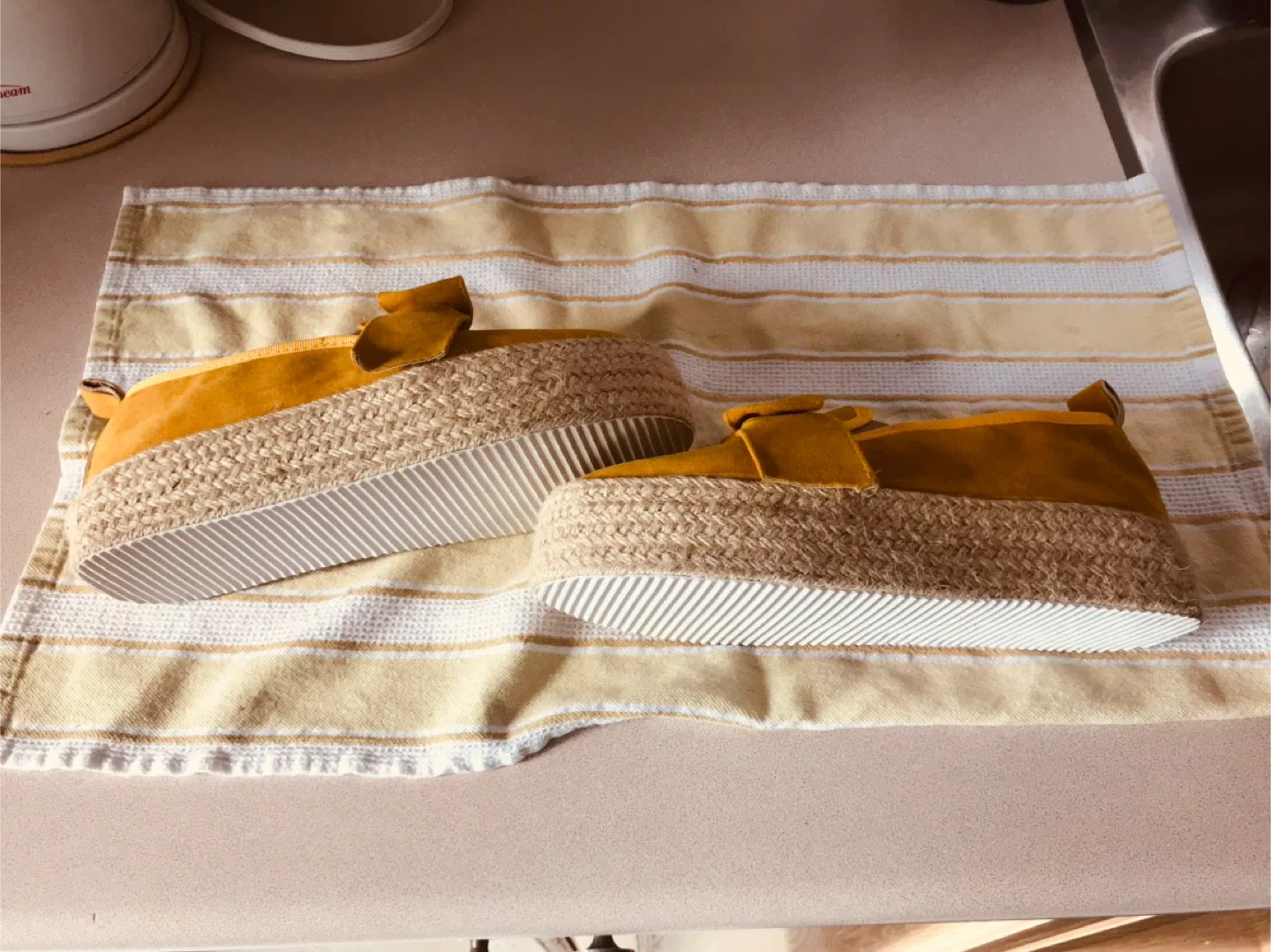 Yellow Espadrille Platform Loafers with Bow Detail image indicator(5)