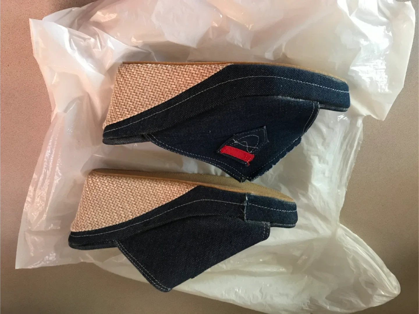Denim Wedge Heel Mules