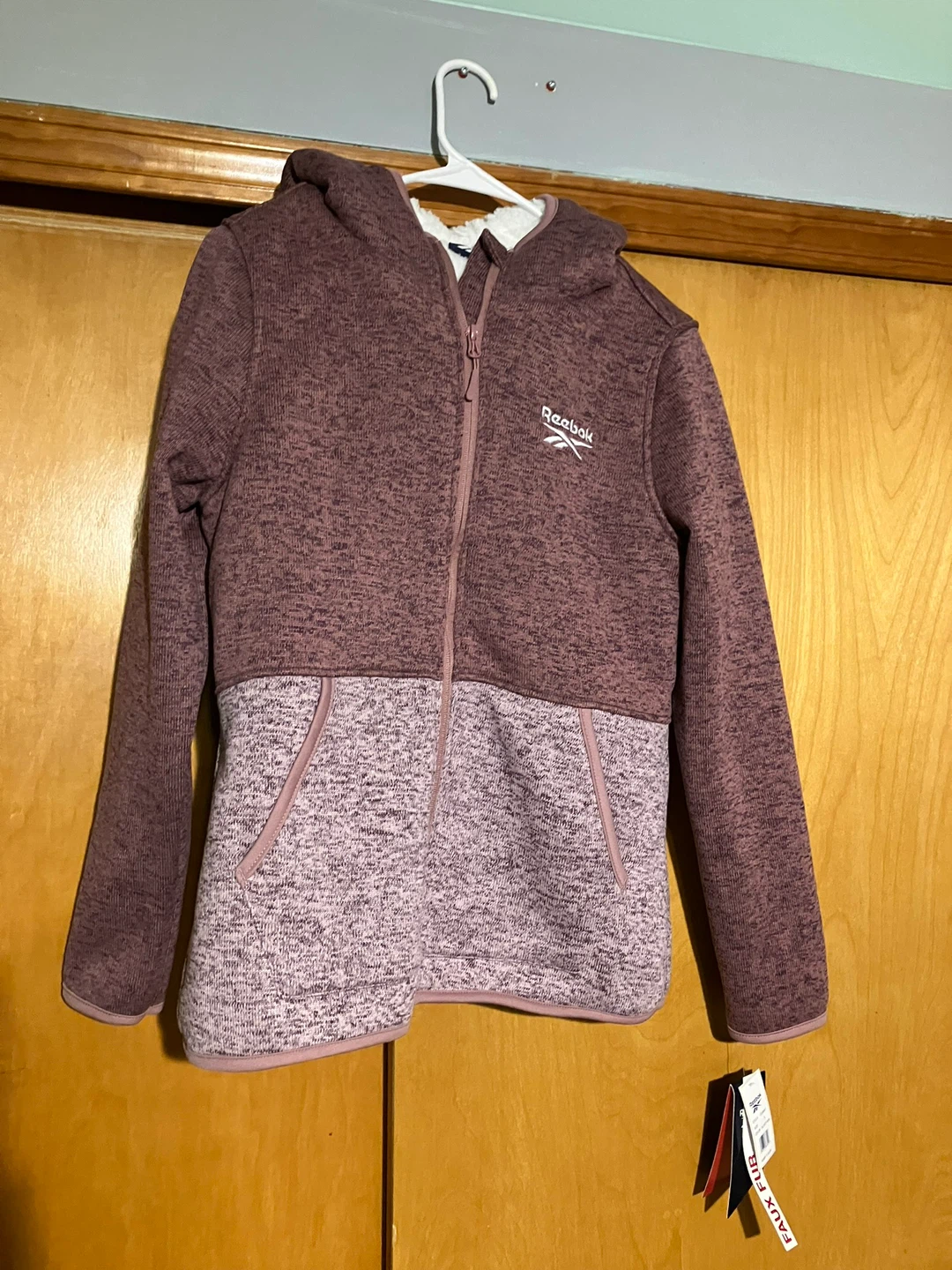 Reebok Faux Fur Hoodie - Size S - Dusty Rose