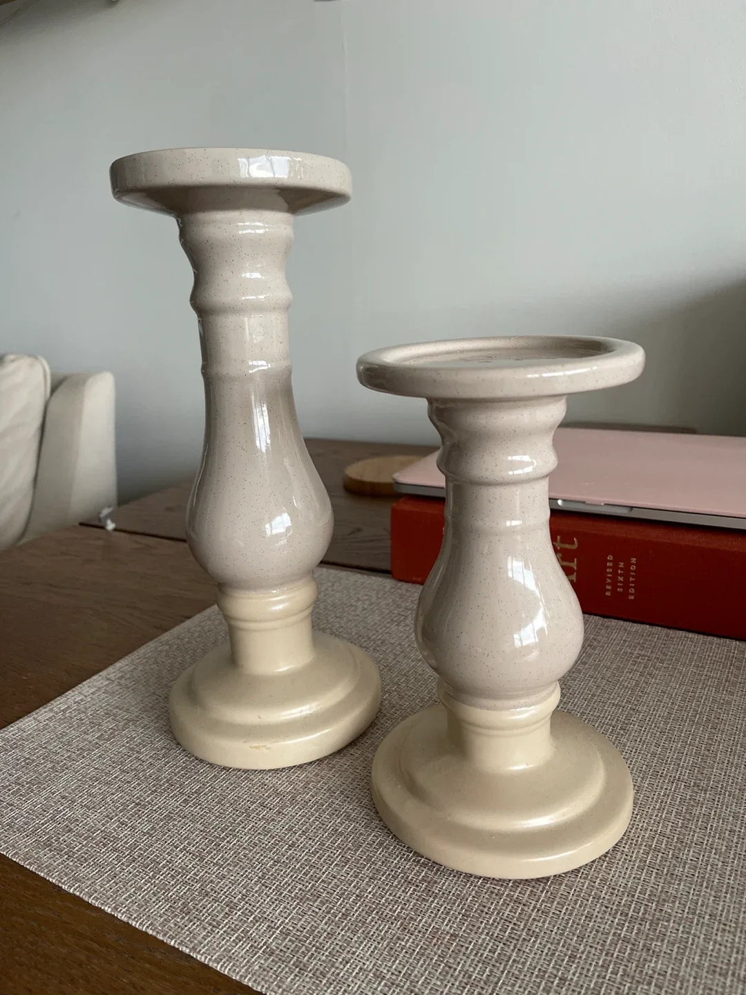 Pair of Cream Ceramic Candlestick Holders