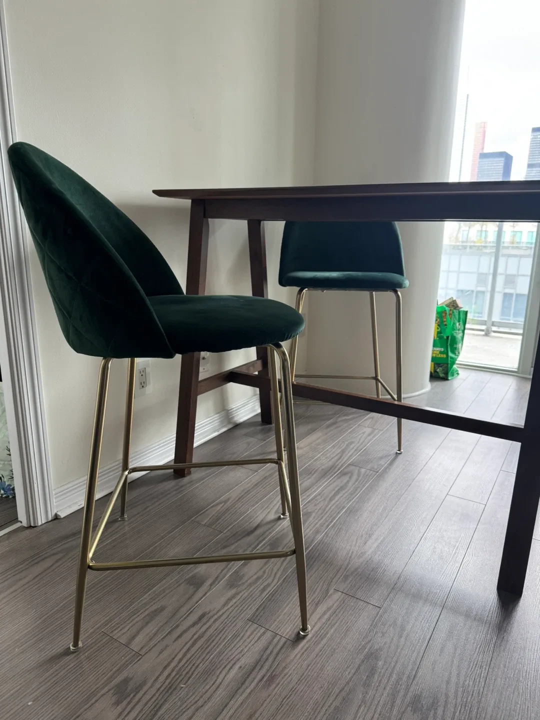 Need to be picked up TODAY: Green Velvet Bar Stools - Set of 2 image indicator(2)