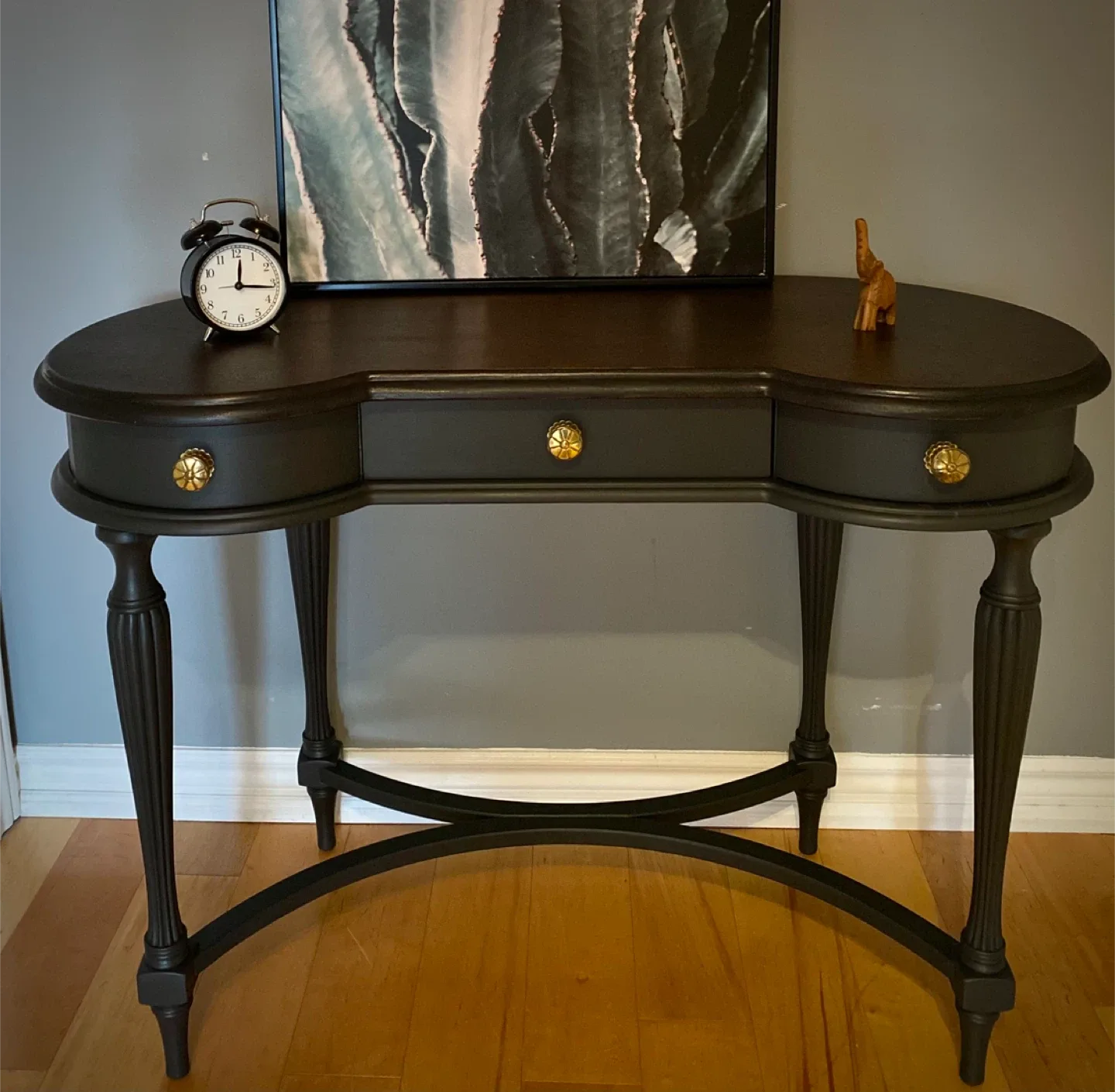 ✨ Refinished Bombay Desk – Espresso Top & Cast Iron Body ✨