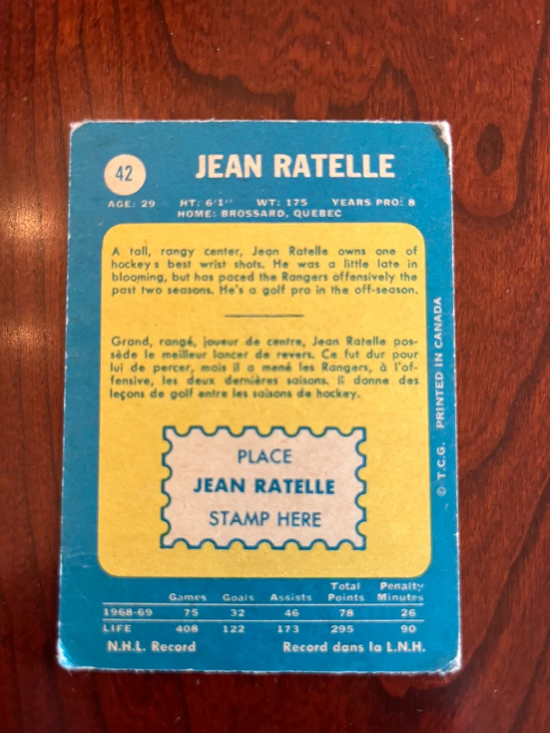 JEAN RATELLE 1969-70 O-PEE-CHEE # 42 RANGERS image indicator(2)