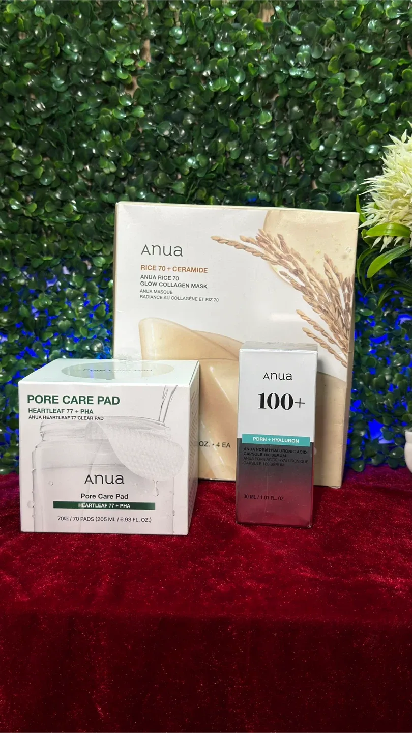 Anua Skincare Set: Rice Mask, Pore Pads, Serum