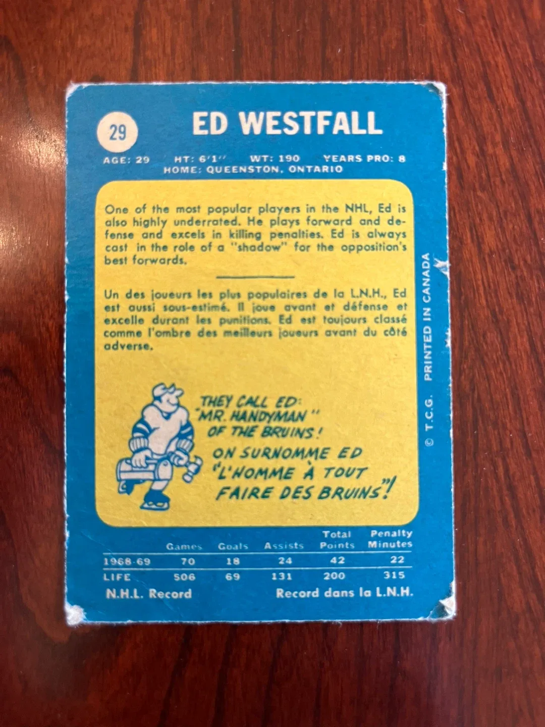 1969-70 O-Pee-Chee #29 Ed Westfall - Boston Bruins image indicator(2)