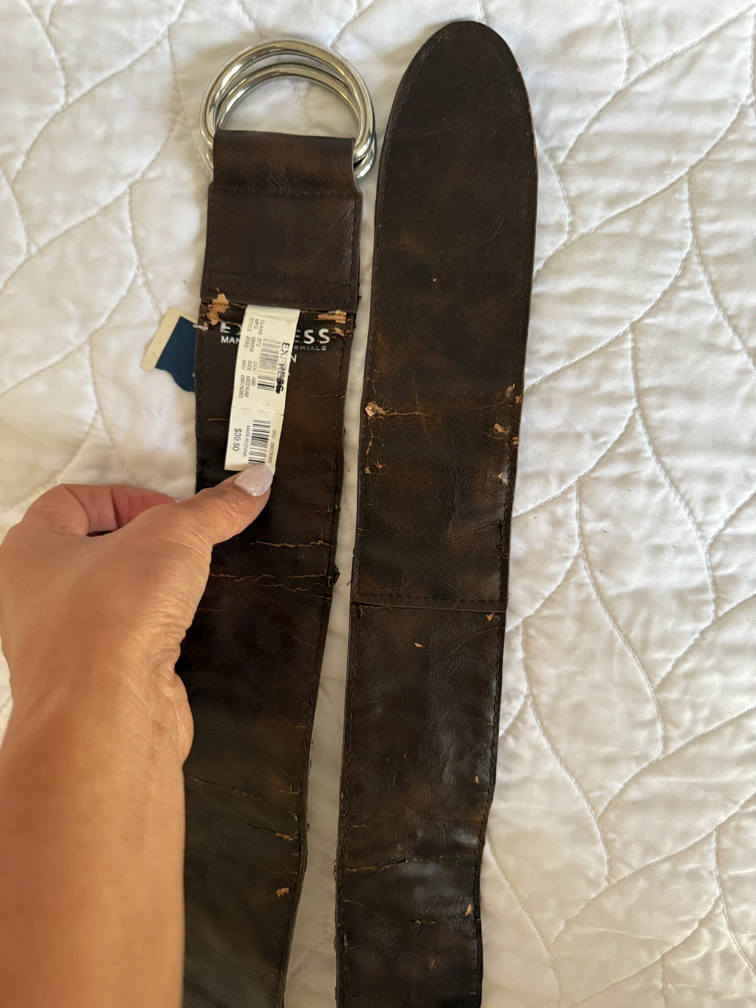 Express Brown Leather Sequin Belt - photo 2