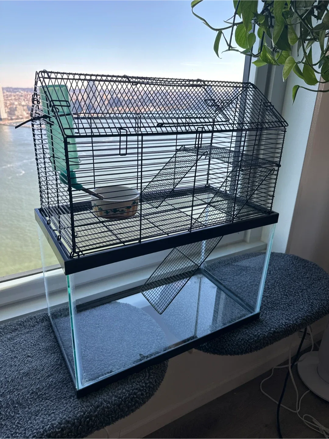 Double Decker Hamster Cage with Water Bottle & Food Bowl