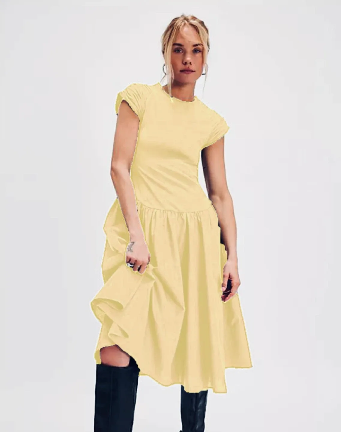 Free People Afternoon Elegance Pleated-shoulder Midi Dress