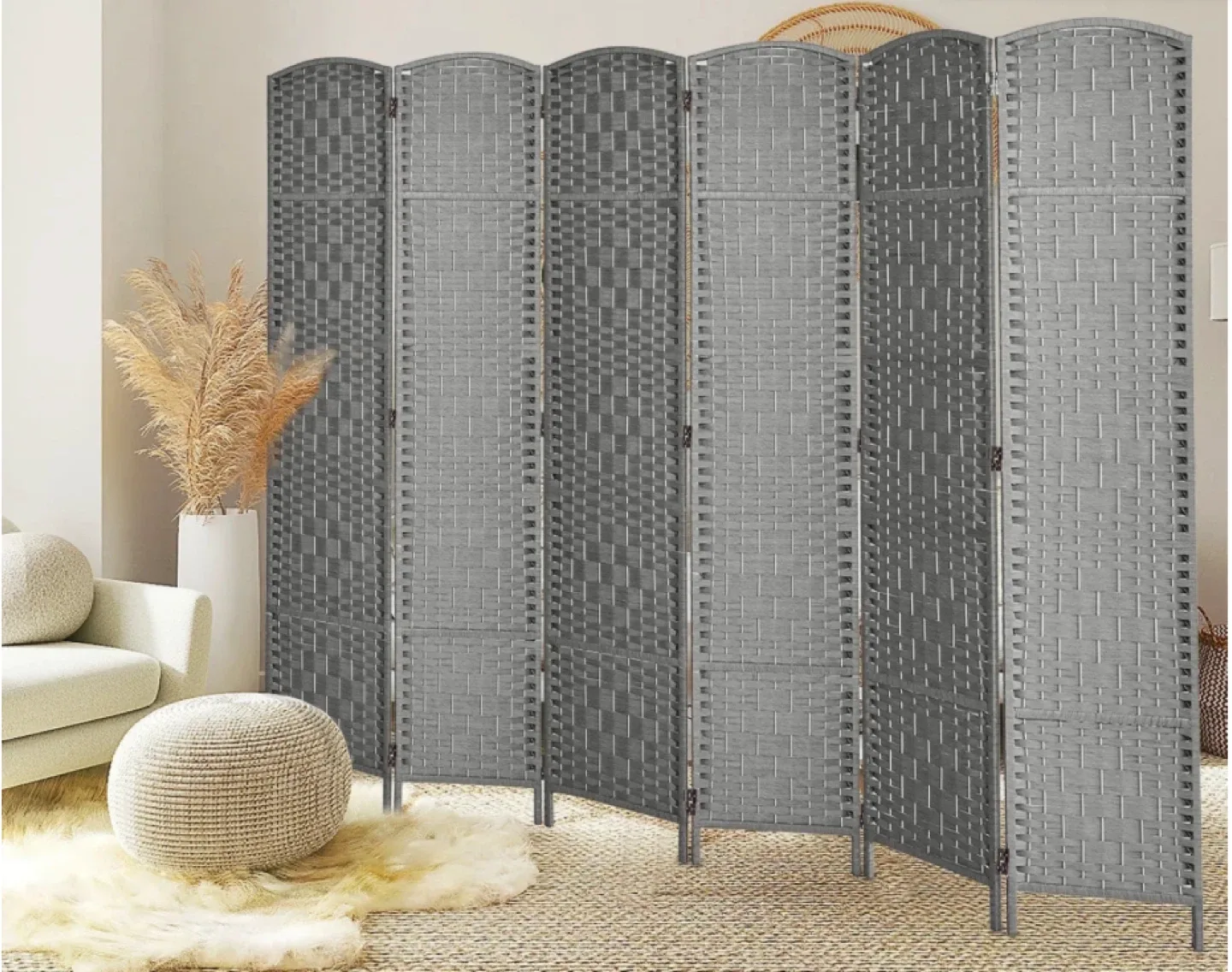 Rattan Room Divider - 6 Panel - Gray - New in Box