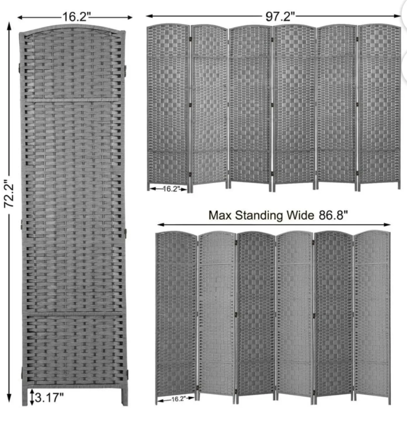 Rattan Room Divider - 6 Panel - Gray - New in Box image indicator(2)