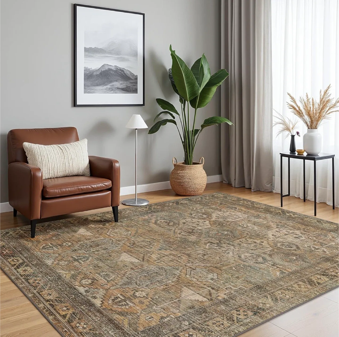 Area Rug 8x10 ft- Easy Clean, Non-Slip, Machine Washable