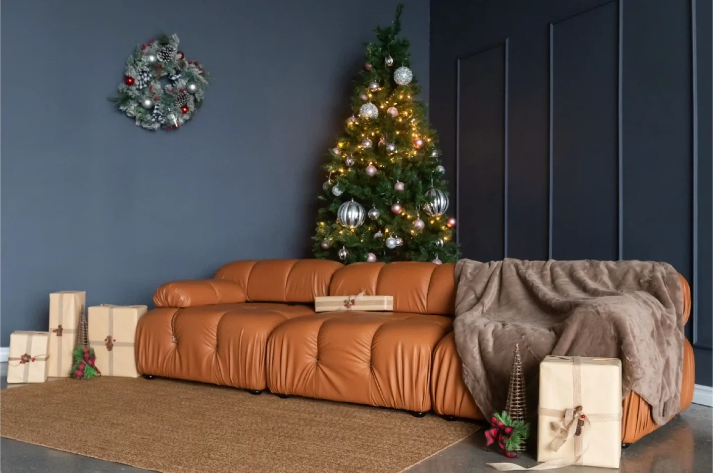 4 section Mario Bellini Leather Sofa - Brown