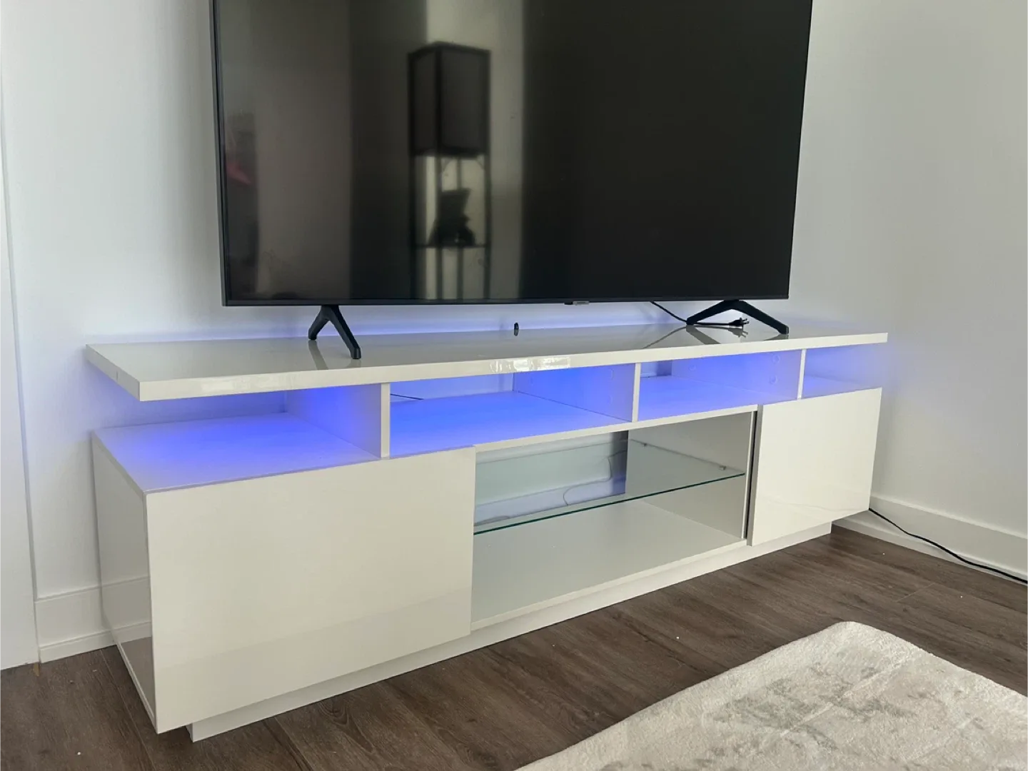 White TV Stand with LED Lighting image indicator(3)
