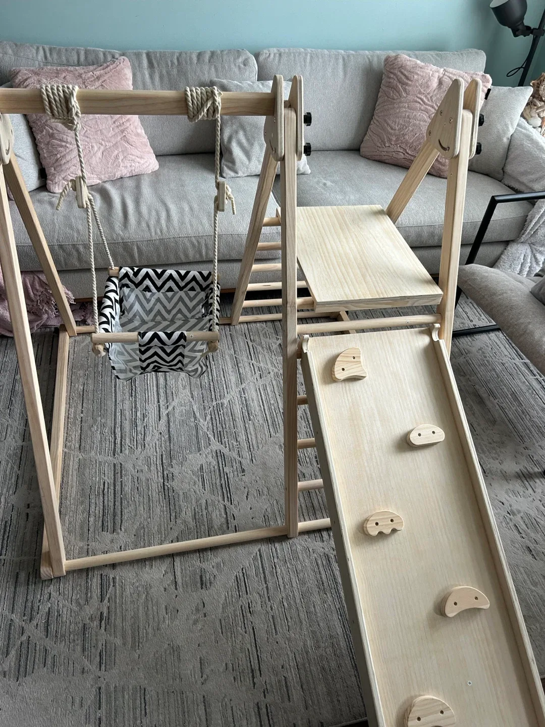 Wooden Indoor Playground with Swing and Slide