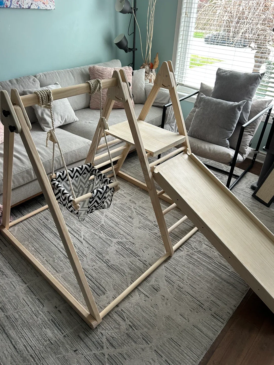 Wooden Indoor Playground with Swing and Slide image indicator(2)