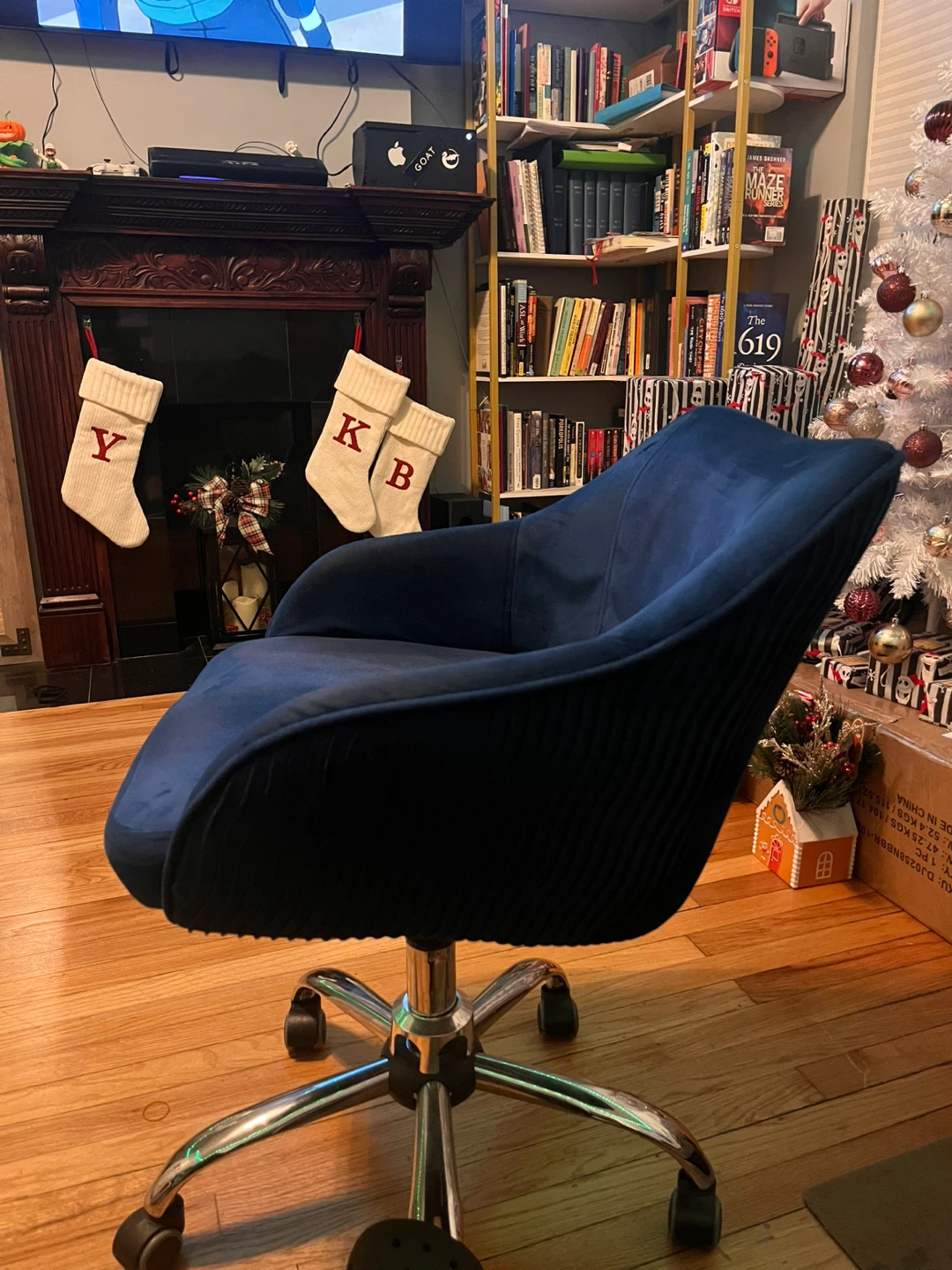 Navy Blue Velvet Swivel Desk Chair - photo 2