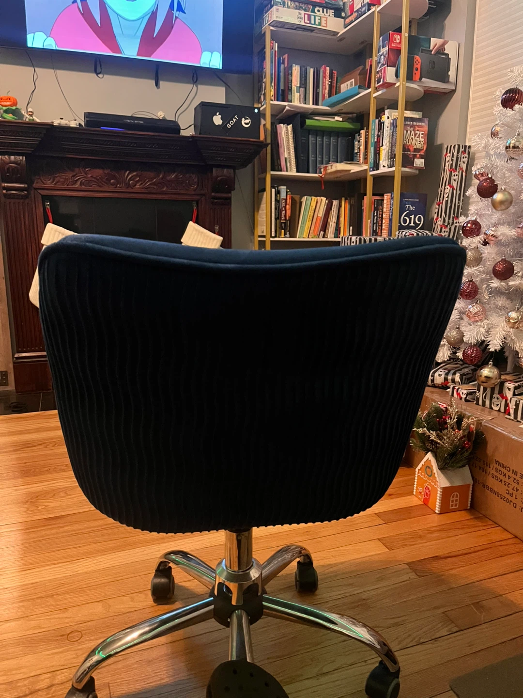 Navy Blue Velvet Swivel Desk Chair - photo 3